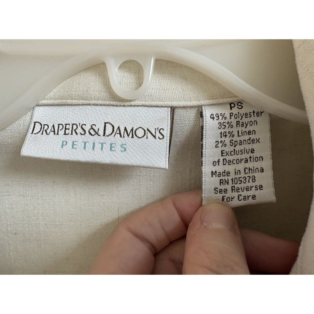 Vtg Draper’s & Damon’s Cream Blazer Beaded Petite Small Floral Lace Linen Asian - Picture 8 of 8